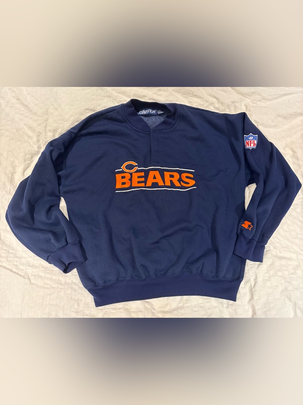 STARTER Chicago Bears NFL Vintage 90s Sweatshirt XL Navy Blue Embroidered Taiwan